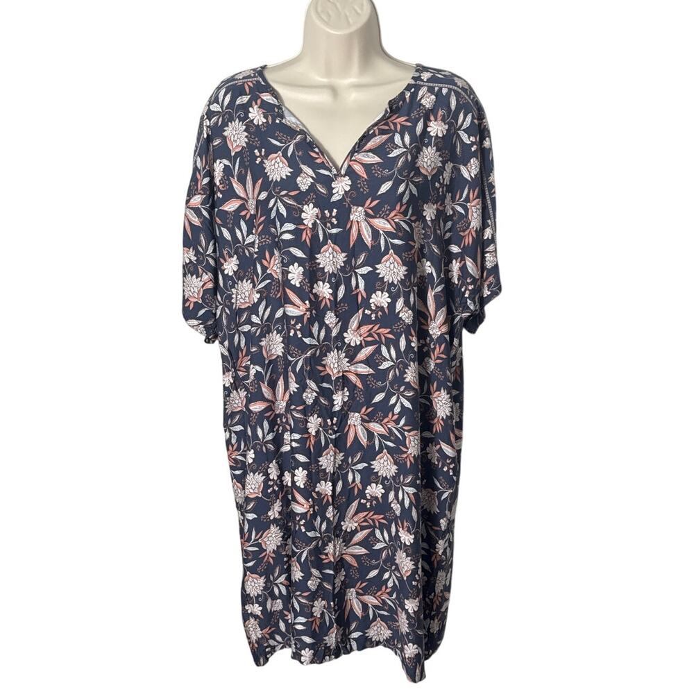 NWT J. Jill Pure Jill Flowy V Neckline Shirt‎ Floral Dress Blue Peach Size M